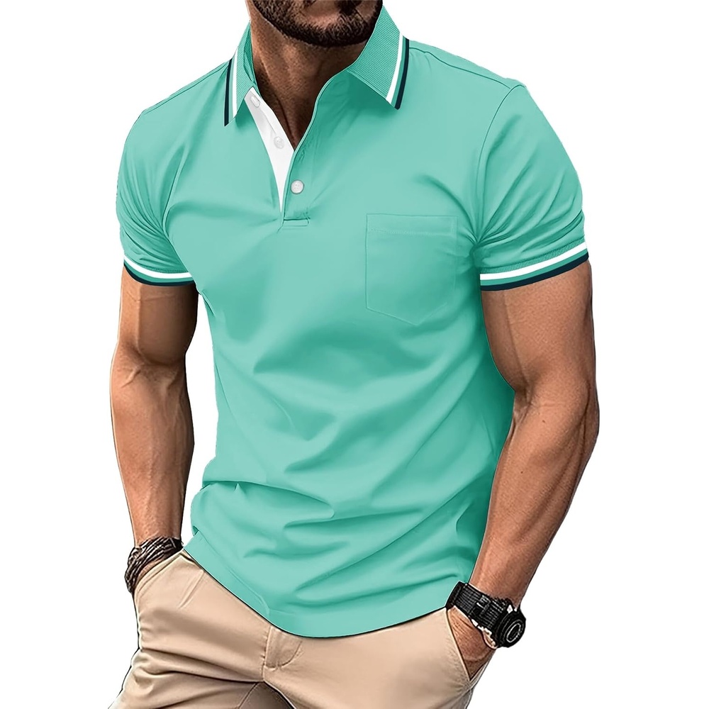 image:imageZITY Men Polo Shirts Short Sleeve with Pocket Golf Polo Wicking Shirts for Men Casual Collared TShirtsOne Bright Blue