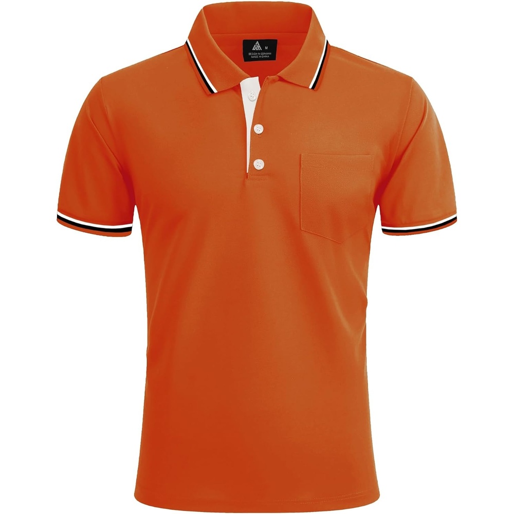 image:imageZITY Men Polo Shirts Short Sleeve with Pocket Golf Polo Wicking Shirts for Men Casual Collared TShirtsOne Orange