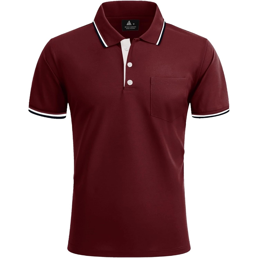 image:imageZITY Men Polo Shirts Short Sleeve with Pocket Golf Polo Wicking Shirts for Men Casual Collared TShirtsOne Red