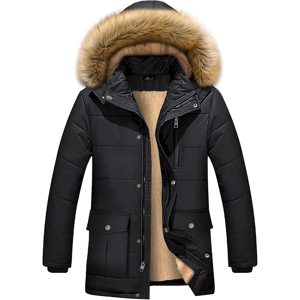 image:imageZITY Mens Winter Jacket Thicken Sherpa Lined Fleece Parka Long Outerwear Fur Coats WaterResistant Windproof Hooded JacketsCharcoal Black