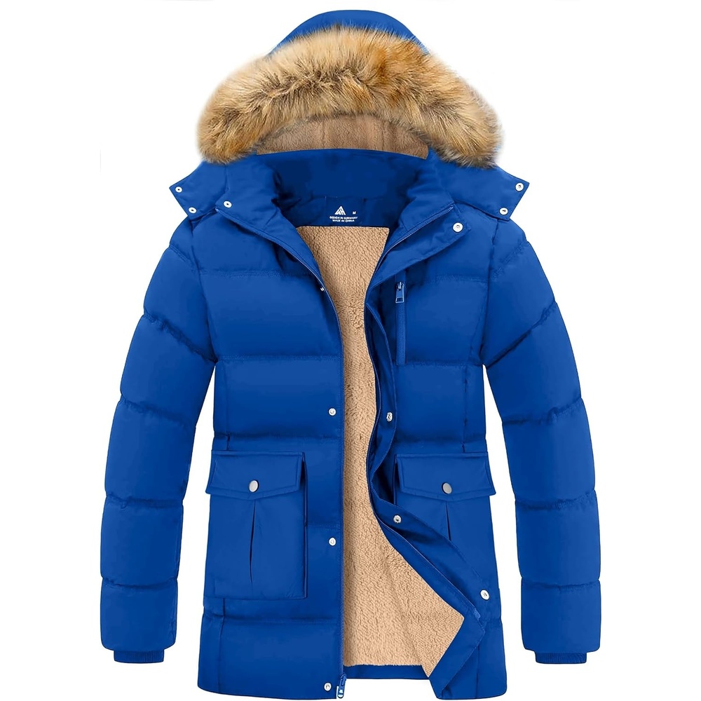 image:imageZITY Mens Winter Jacket Thicken Sherpa Lined Fleece Parka Long Outerwear Fur Coats WaterResistant Windproof Hooded JacketsRoyal Blue