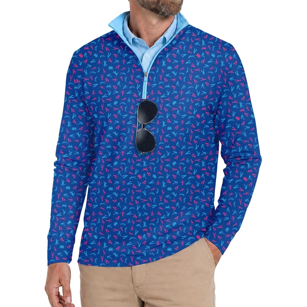 image:imageZITY Quarter Zip Pullover for Men Golf Shirts Long Sleeve Print UPF 50 Sun Protection Moisture Wicking Athletic SweatshirtBlue Purple Lobster
