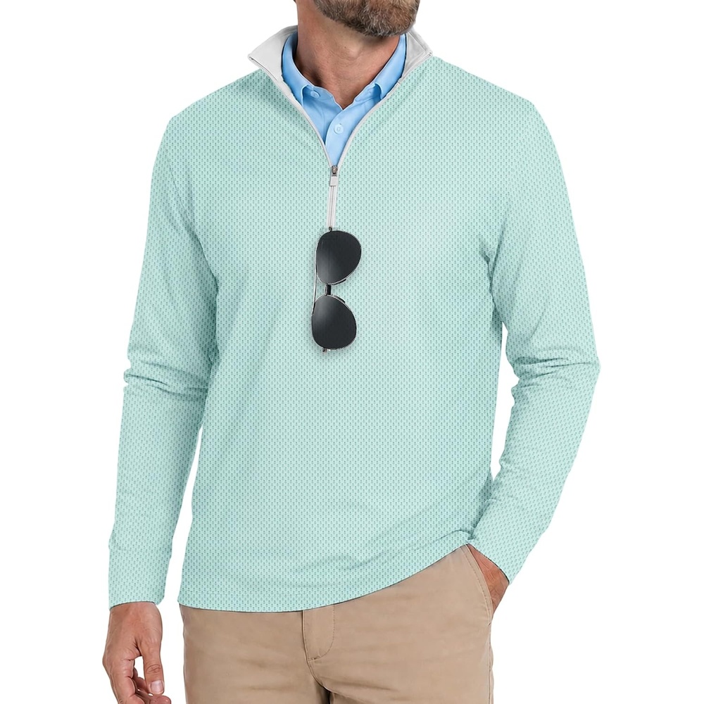 image:imageZITY Quarter Zip Pullover for Men Golf Shirts Long Sleeve Print UPF 50 Sun Protection Moisture Wicking Athletic SweatshirtLight Green Pineapple