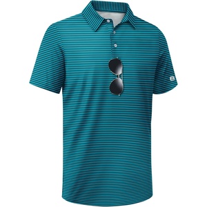ZITY 3 Pack Golf Shirts for Men Short Sleeve UPF 50+ Performance Moisture Wicking Casual Striped Collared Polo Shirts(Dark Blue Green Striped)