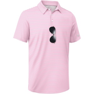 ZITY 3 Pack Golf Shirts for Men Short Sleeve UPF 50+ Performance Moisture Wicking Casual Striped Collared Polo Shirts(Pink Striped)