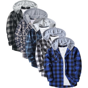 ZITY 5 Pack Men’s Flannel Hoodie Shirts Button Down Long Sleeve Casual Stylish Plaid Hooded Shirt with Pocket(Black White + White + Blue + Navy White + Navy Blue)