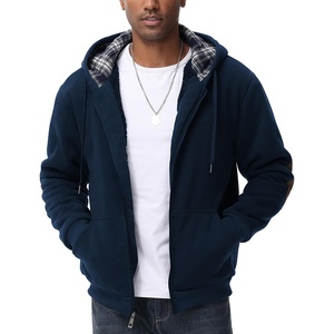ZITY Mens Flannel Plaid Lined Hoodies Zip Up Heavyweight Sweatshirt Winter Warm Thick Coat(Navy Blue)