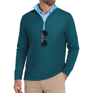 ZITY Quarter Zip Pullover for Men Golf Shirts Long Sleeve Print UPF 50+ Sun Protection Moisture Wicking Athletic Sweatshirt(Bluish Green Sharks)