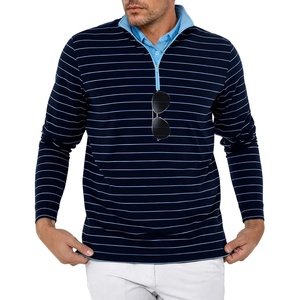 ZITY Quarter Zip Pullover for Men Golf Shirts Long Sleeve Print UPF 50+ Sun Protection Moisture Wicking Athletic Sweatshirt(Dark Blue Stripe)