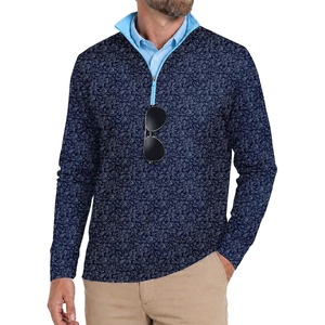 ZITY Quarter Zip Pullover for Men Golf Shirts Long Sleeve Print UPF 50+ Sun Protection Moisture Wicking Athletic Sweatshirt(Navy Graffiti)