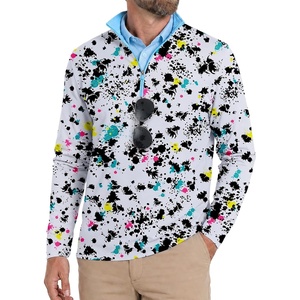 ZITY Quarter Zip Pullover for Men Golf Shirts Long Sleeve Print UPF 50+ Sun Protection Moisture Wicking Athletic Sweatshirt(White Airbrush)