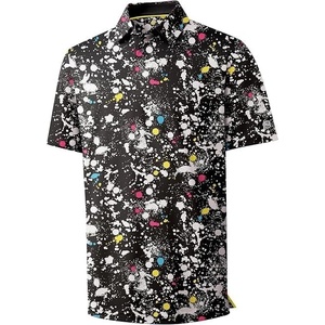ZITY Select Mens Golf Shirts Short Sleeve Print Performance Polo Moisture Wicking Casual Collared Golf Shirts for Men(Black Splatter)