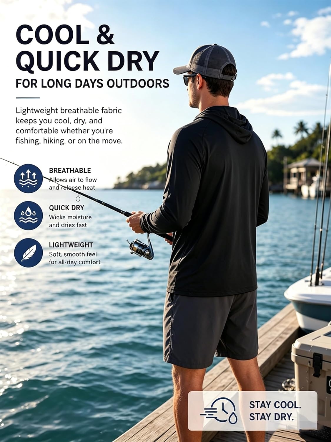 image:imageZITY 3 Pack Mens Sun Protection Hoodie Shirt Fishing Shirts for Men UPF 50 Long Sleeve Shirt Lightweight Rash Guard3 Pack Light Gray Black White