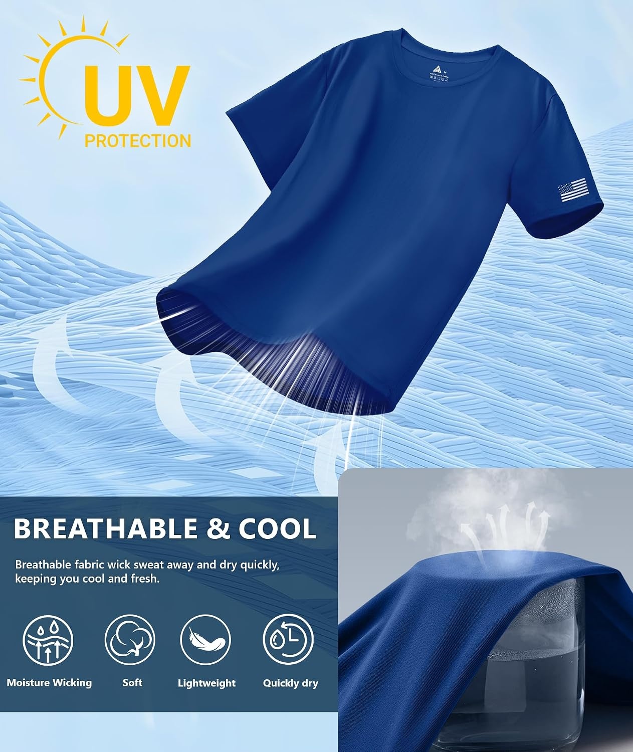 image:imageZITY 3 Pack Mens Swim Shirt UPF 50 Rash Guard Short Sleeve Sun Protection TShirts Fishing Beach Workout ShirtsDarkblue White Lightblue