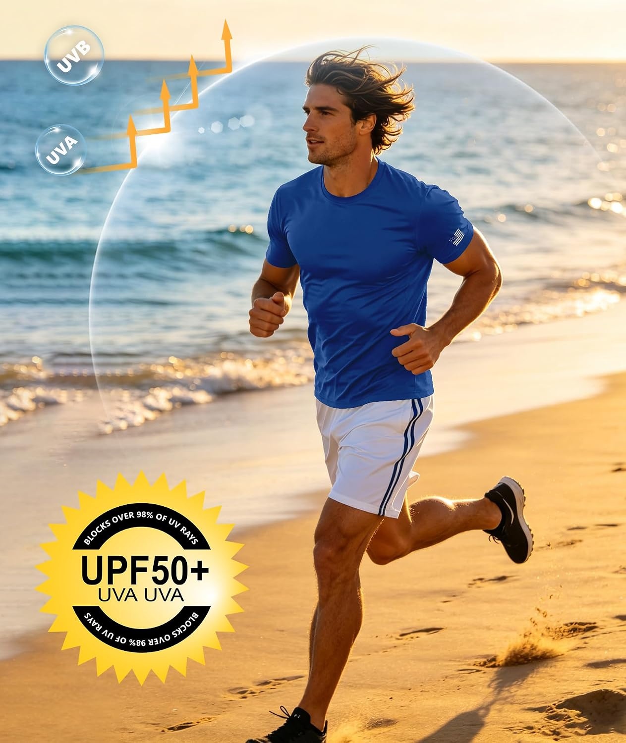 image:imageZITY 3 Pack Mens Swim Shirt UPF 50 Rash Guard Short Sleeve Sun Protection TShirts Fishing Beach Workout ShirtsDarkblue White Lightblue