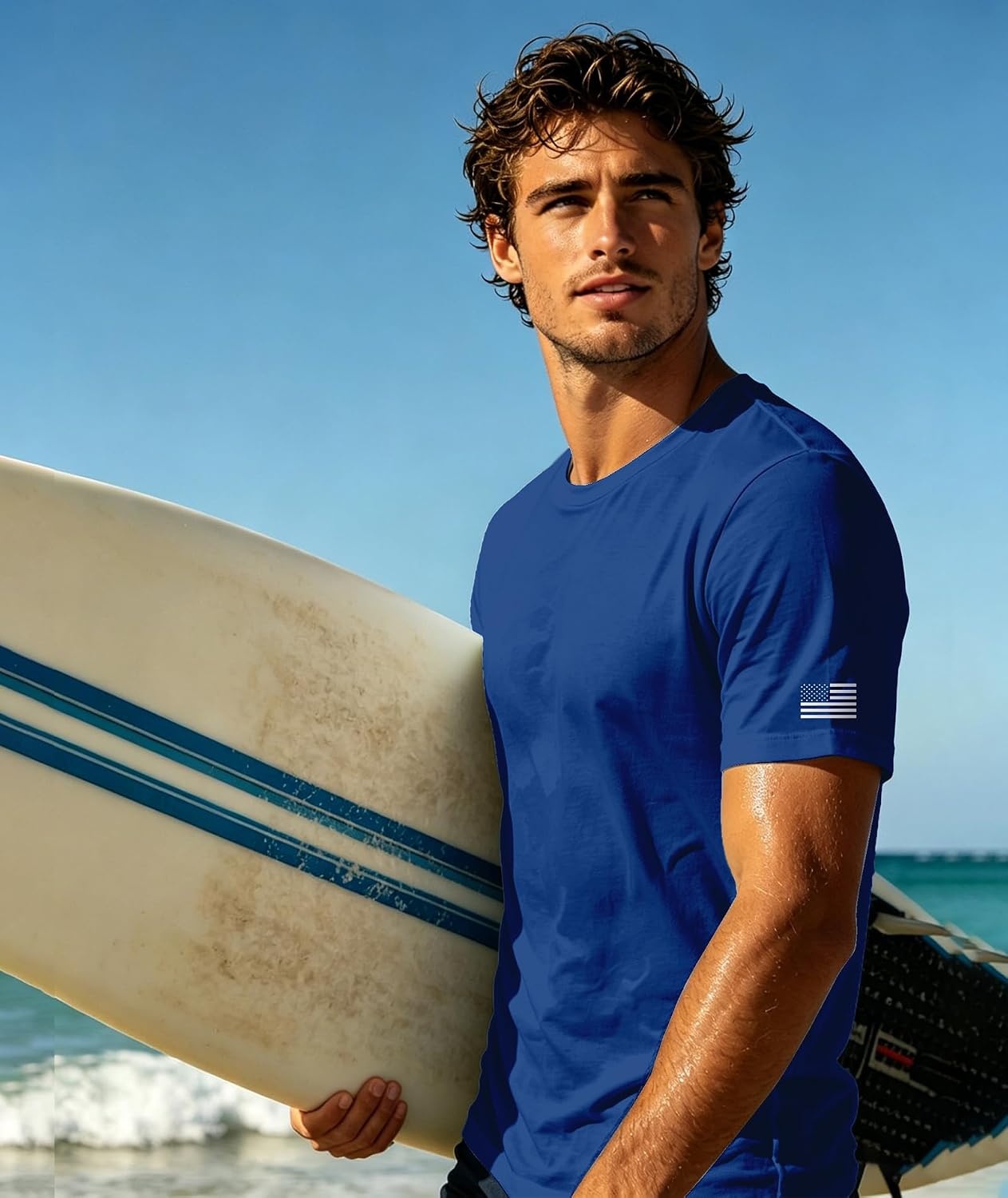 image:imageZITY 3 Pack Mens Swim Shirt UPF 50 Rash Guard Short Sleeve Sun Protection TShirts Fishing Beach Workout ShirtsDarkblue White Lightblue
