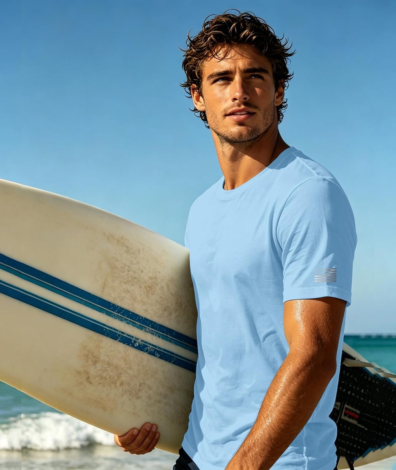 image:imageZITY 3 Pack Mens Swim Shirt UPF 50 Rash Guard Short Sleeve Sun Protection TShirts Fishing Beach Workout ShirtsLightgray Lightblue Darkgray