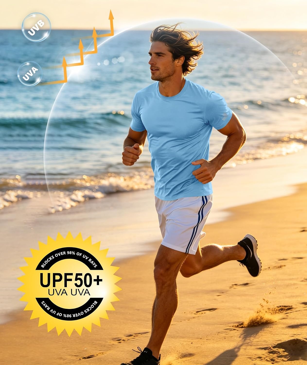 image:imageZITY 3 Pack Mens Swim Shirt UPF 50 Rash Guard Short Sleeve Sun Protection TShirts Fishing Beach Workout ShirtsLightgray Lightblue Darkgray
