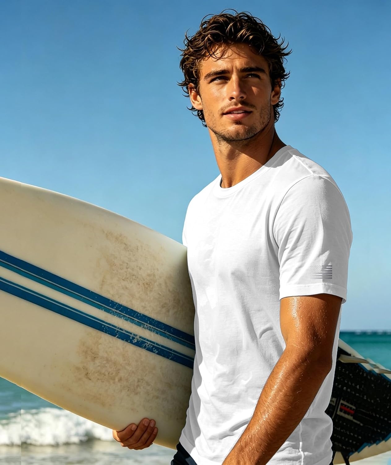 image:imageZITY 3 Pack Mens Swim Shirt UPF 50 Rash Guard Short Sleeve Sun Protection TShirts Fishing Beach Workout ShirtsLightgray White Lightblue