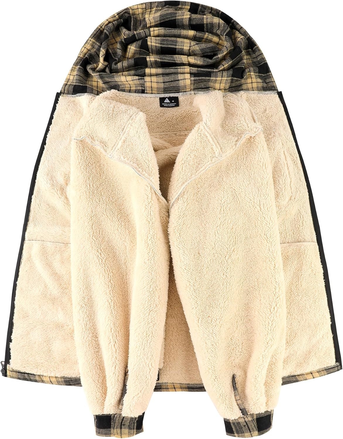 image:imageZITY Mens Flannel Jacket Plaid Zip Up Hoodie Fleece Jacket Sherpa Lined Sweatshirt Warm Winter Coat with PocketBlack Beige
