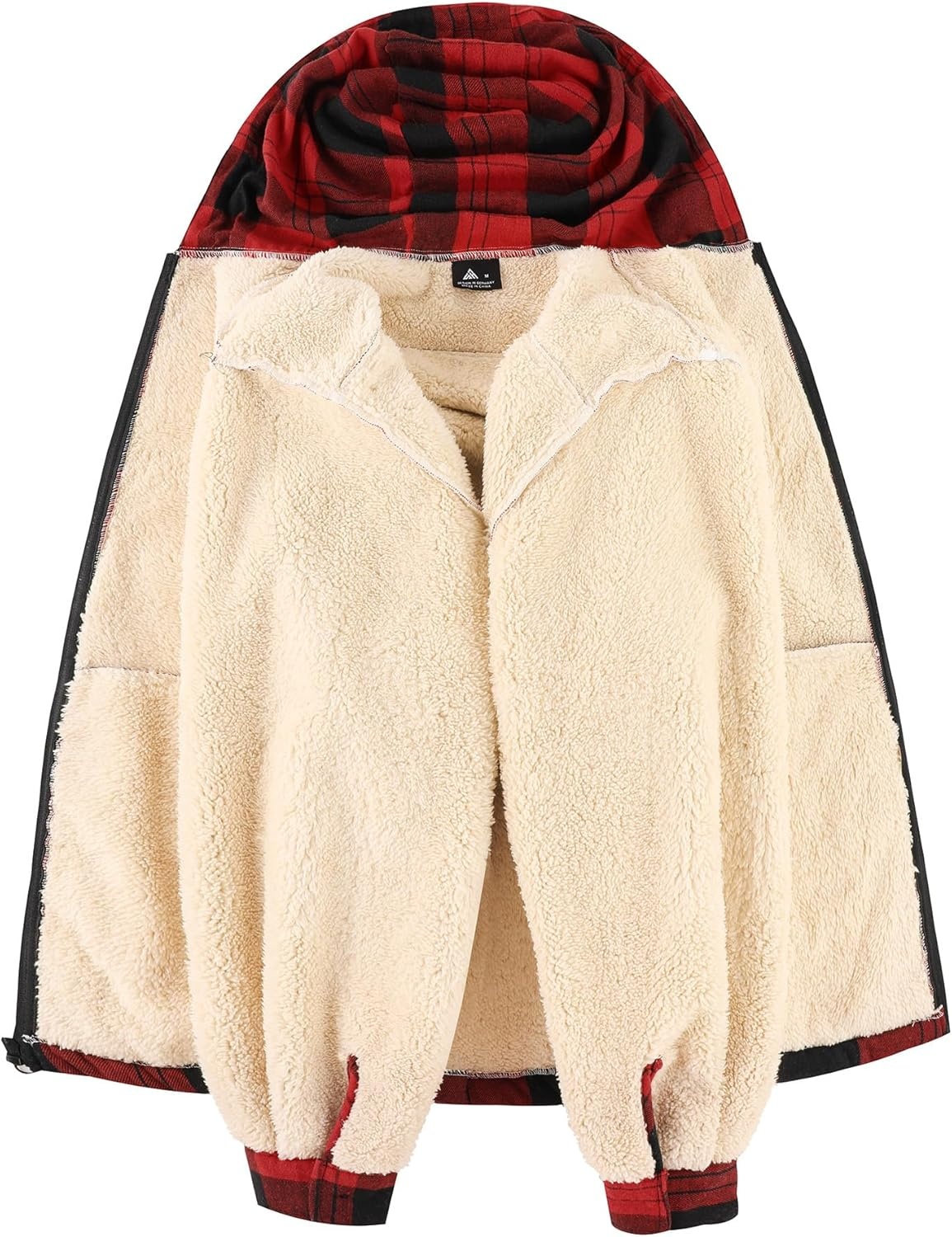 image:imageZITY Mens Flannel Jacket Plaid Zip Up Hoodie Fleece Jacket Sherpa Lined Sweatshirt Warm Winter Coat with PocketBlack Red