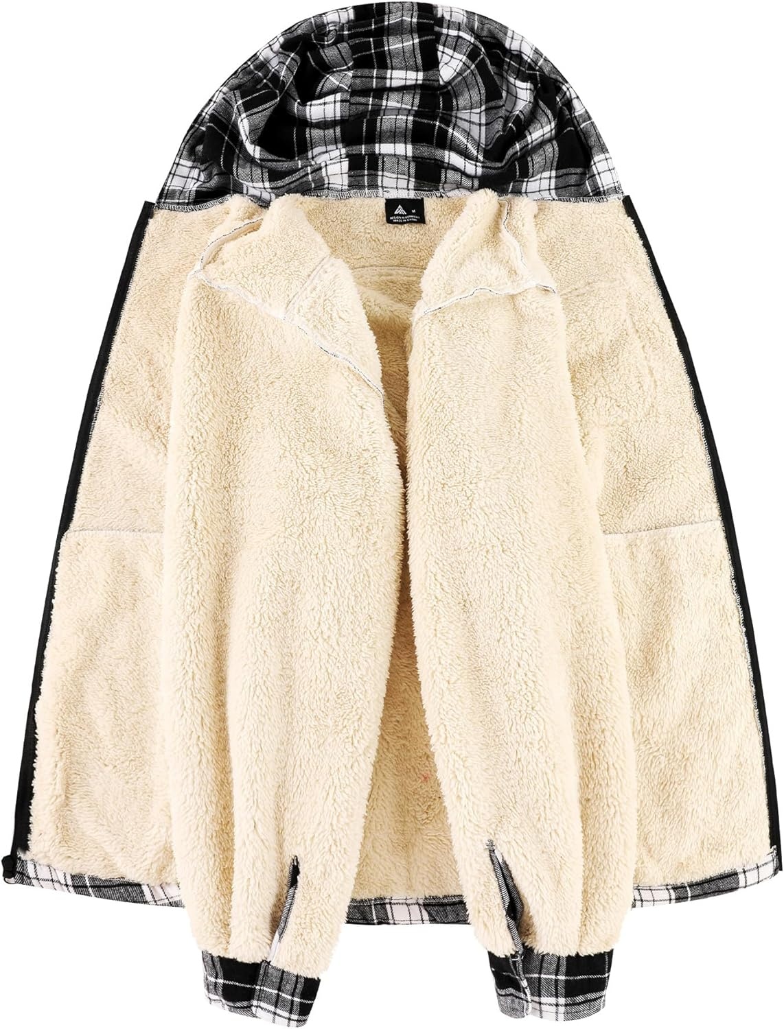 image:imageZITY Mens Flannel Jacket Plaid Zip Up Hoodie Fleece Jacket Sherpa Lined Sweatshirt Warm Winter Coat with PocketBlack White