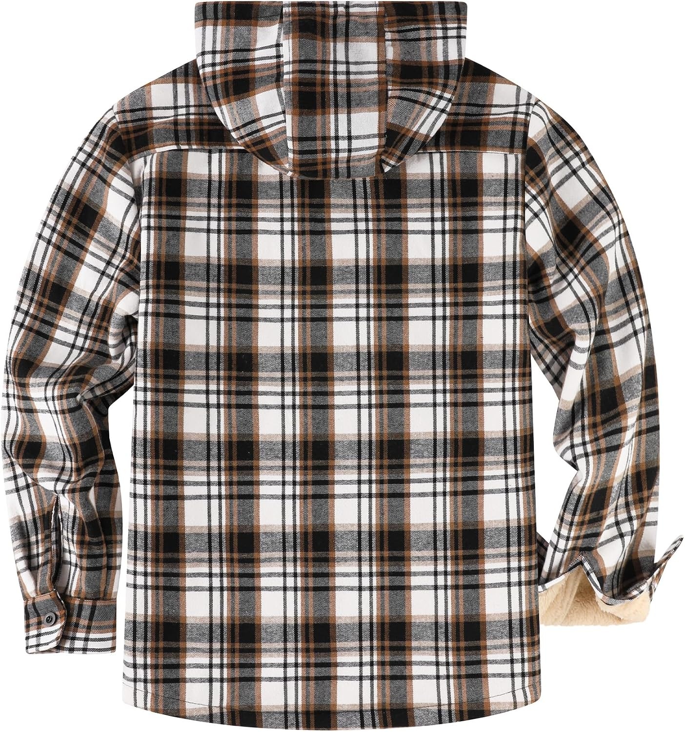 image:imageZITY Mens Flannel Jacket Plaid Zip Up Hoodie Fleece Jacket Sherpa Lined Sweatshirt Warm Winter Coat with PocketBrown White