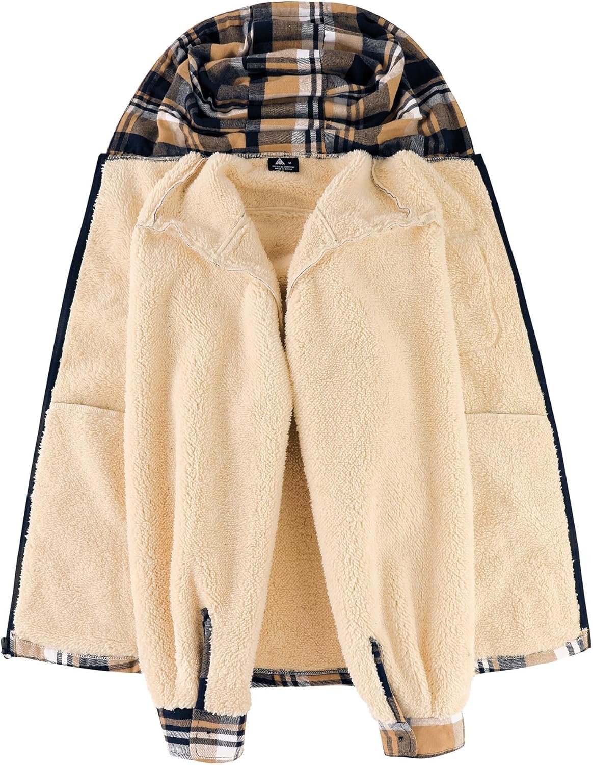 image:imageZITY Mens Flannel Jacket Plaid Zip Up Hoodie Fleece Jacket Sherpa Lined Sweatshirt Warm Winter Coat with PocketDeep Blue Beige