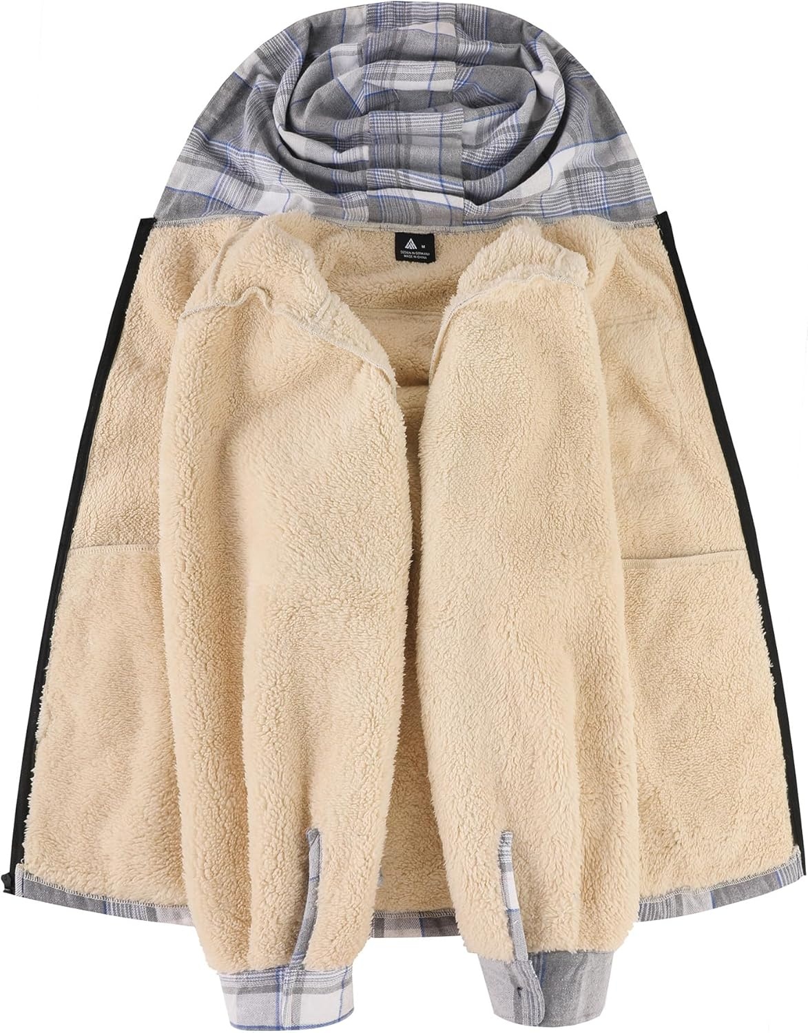 image:imageZITY Mens Flannel Jacket Plaid Zip Up Hoodie Fleece Jacket Sherpa Lined Sweatshirt Warm Winter Coat with PocketGrey