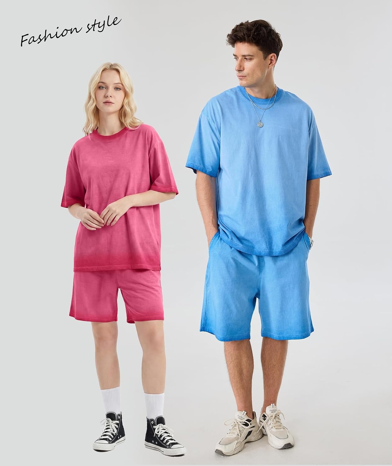 image:imageZITY Mens Short Sets 2 Piece Summer Outfits Oversized Short Sleeve Acid Wash TShirt Shorts Set Casual Cotton TracksuitsBlue