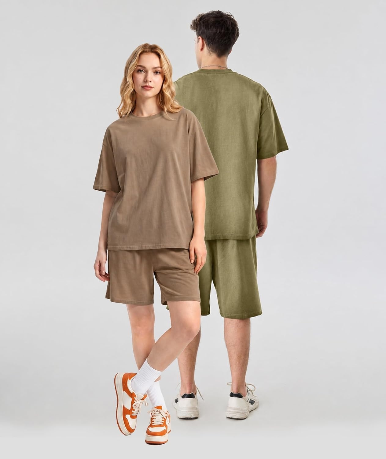 image:imageZITY Mens Short Sets 2 Piece Summer Outfits Oversized Short Sleeve Acid Wash TShirt Shorts Set Casual Cotton TracksuitsGreen