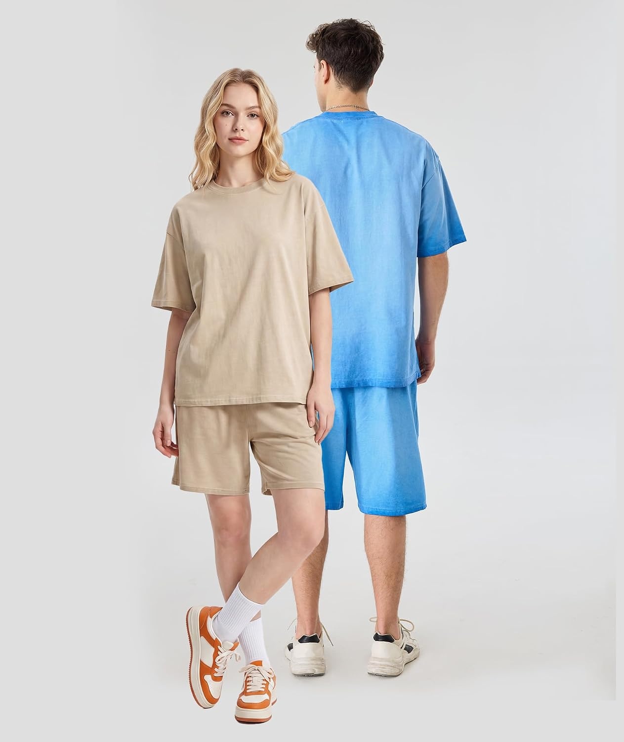 image:imageZITY Mens Short Sets 2 Piece Summer Outfits Oversized Short Sleeve Acid Wash TShirt Shorts Set Casual Cotton TracksuitsKhaki