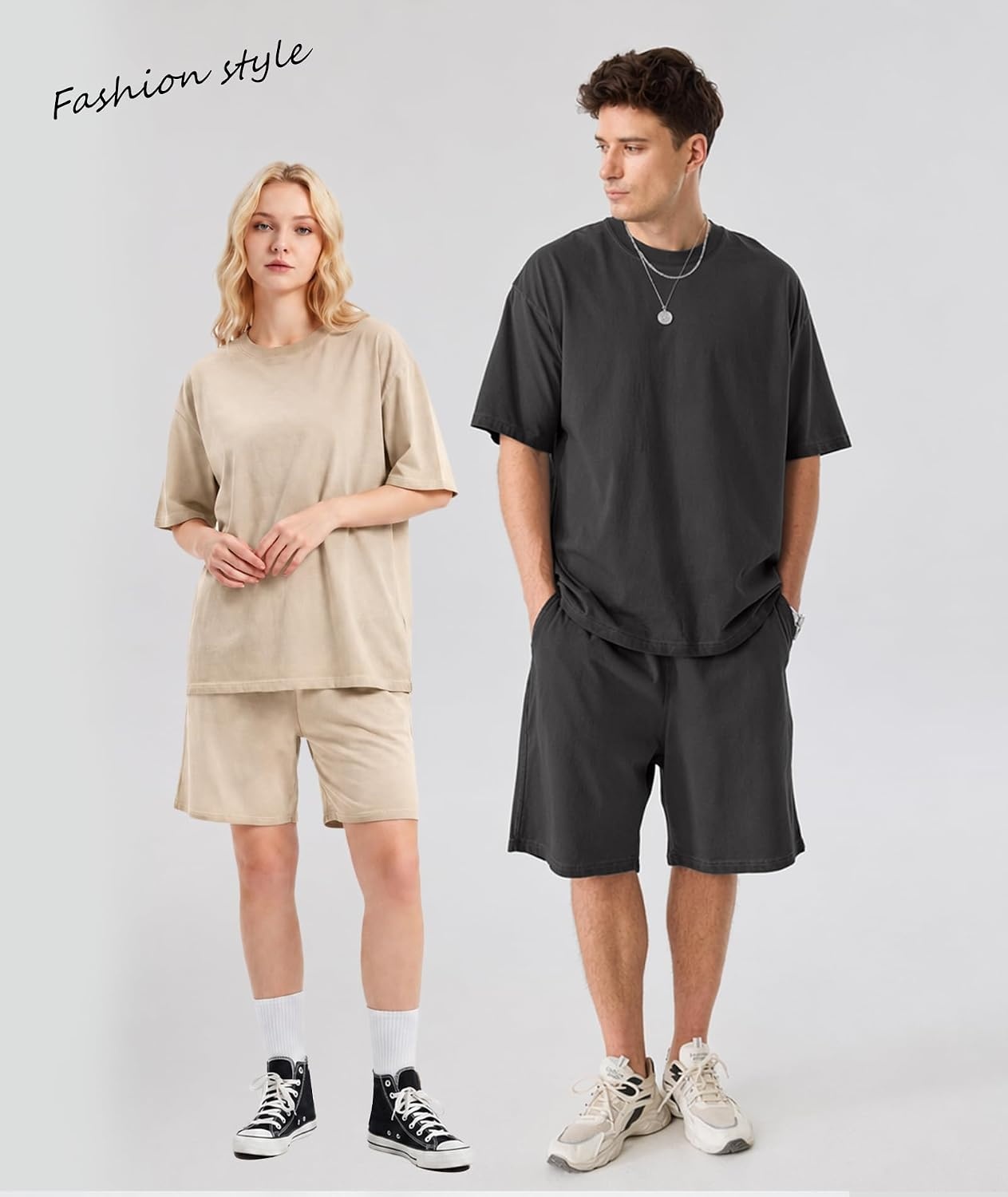 image:imageZITY Mens Short Sets 2 Piece Summer Outfits Oversized Short Sleeve Acid Wash TShirt Shorts Set Casual Cotton TracksuitsKhaki