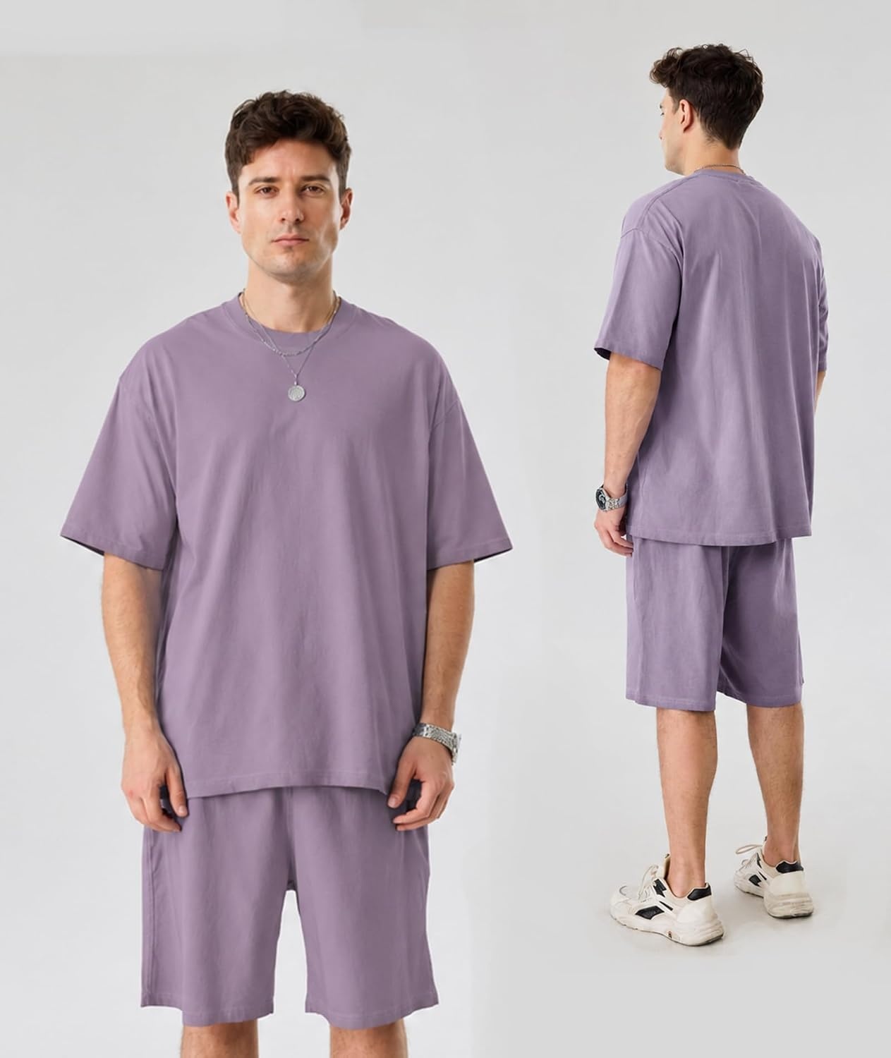 image:imageZITY Mens Short Sets 2 Piece Summer Outfits Oversized Short Sleeve Acid Wash TShirt Shorts Set Casual Cotton TracksuitsPurple