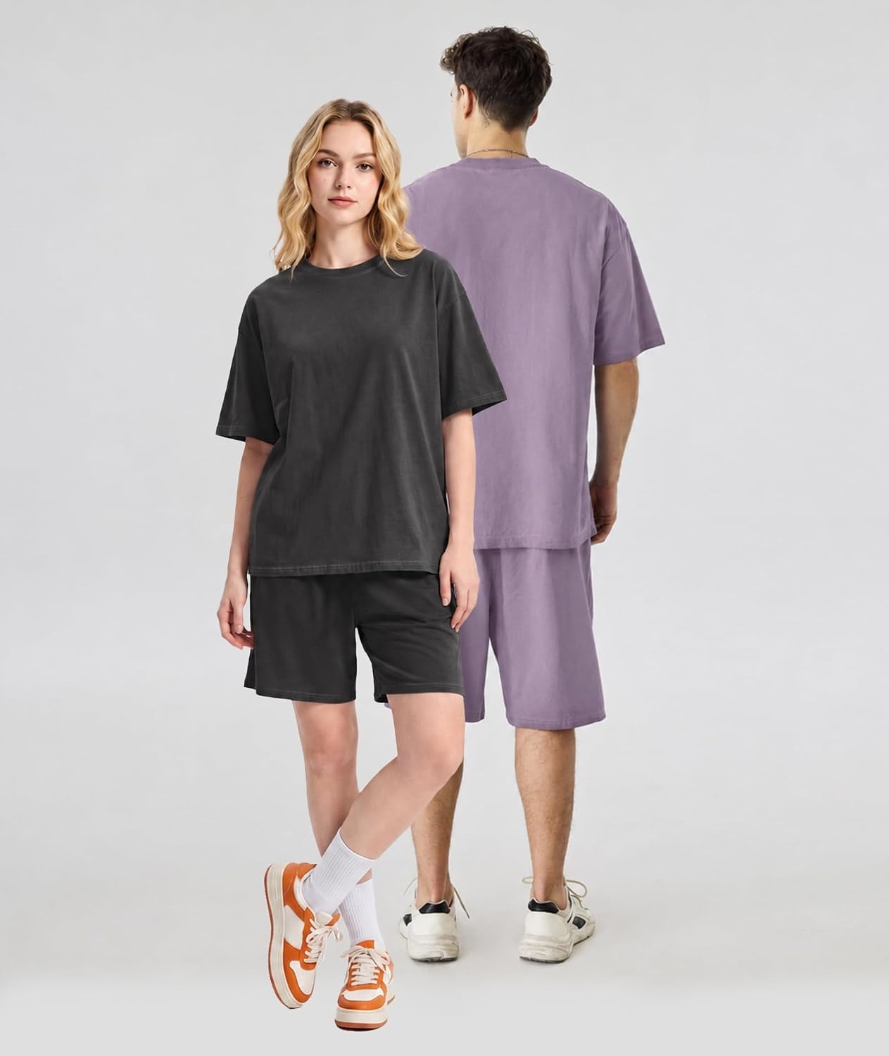 image:imageZITY Mens Short Sets 2 Piece Summer Outfits Oversized Short Sleeve Acid Wash TShirt Shorts Set Casual Cotton TracksuitsPurple