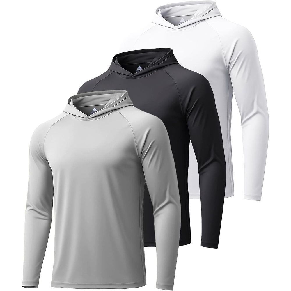 image:imageZITY 3 Pack Mens Sun Protection Hoodie Shirt Fishing Shirts for Men UPF 50 Long Sleeve Shirt Lightweight Rash Guard3 Pack Light Gray Black White