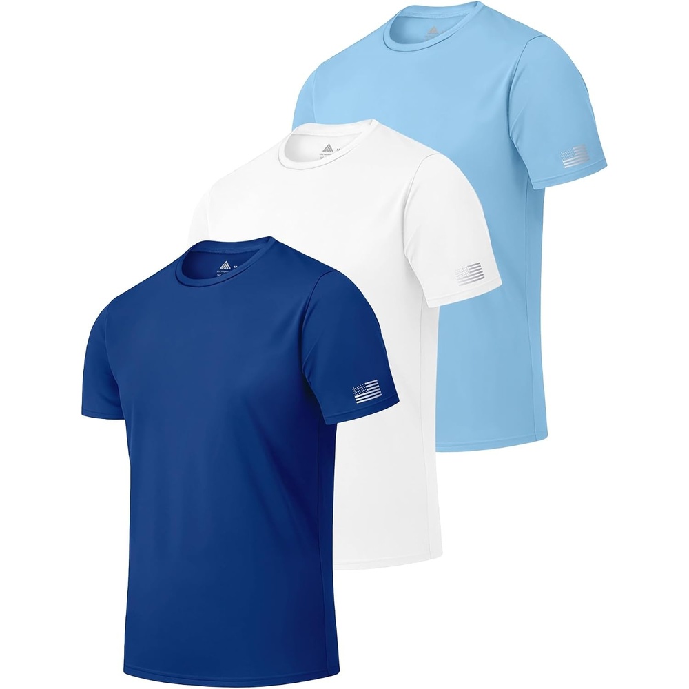 image:imageZITY 3 Pack Mens Swim Shirt UPF 50 Rash Guard Short Sleeve Sun Protection TShirts Fishing Beach Workout ShirtsDarkblue White Lightblue