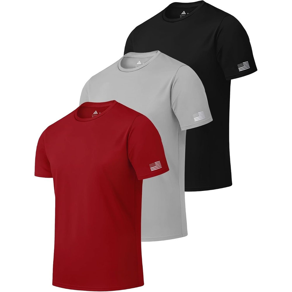 image:imageZITY 3 Pack Mens Swim Shirt UPF 50 Rash Guard Short Sleeve Sun Protection TShirts Fishing Beach Workout ShirtsLightgray Black Darkred