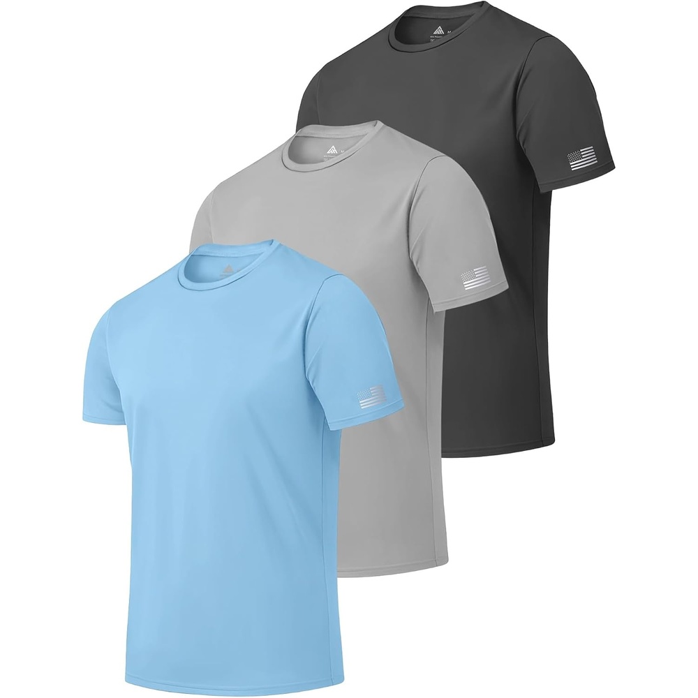 image:imageZITY 3 Pack Mens Swim Shirt UPF 50 Rash Guard Short Sleeve Sun Protection TShirts Fishing Beach Workout ShirtsLightgray Lightblue Darkgray
