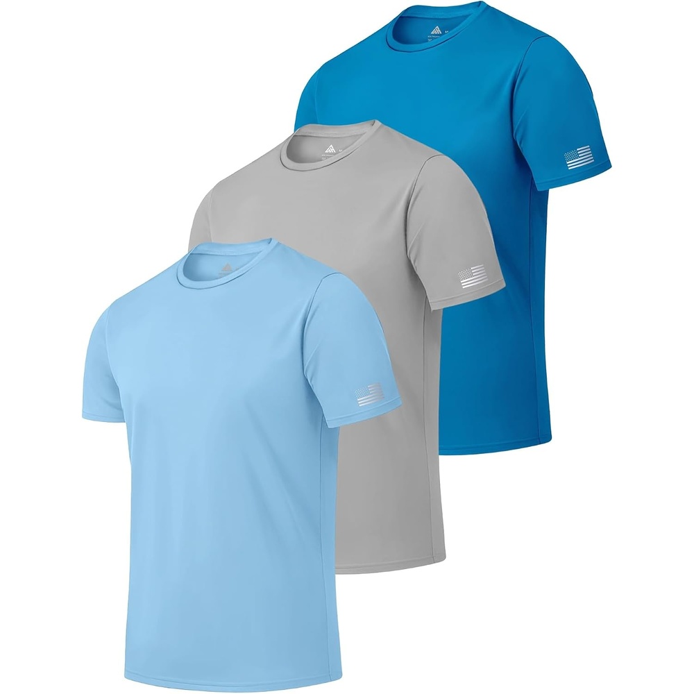 image:imageZITY 3 Pack Mens Swim Shirt UPF 50 Rash Guard Short Sleeve Sun Protection TShirts Fishing Beach Workout ShirtsLightgray Lightblue Skyblue