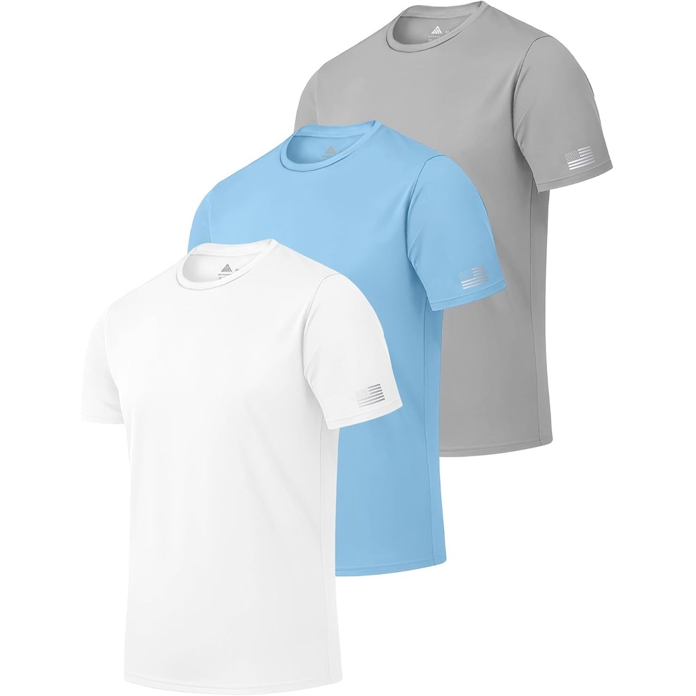 image:imageZITY 3 Pack Mens Swim Shirt UPF 50 Rash Guard Short Sleeve Sun Protection TShirts Fishing Beach Workout ShirtsLightgray White Lightblue