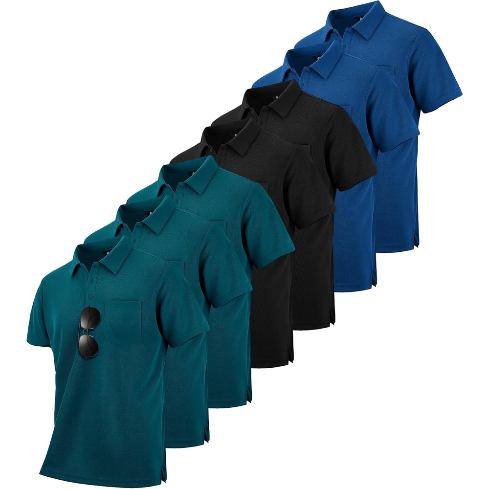 image:imageZITY 7 Pack Mens Polo Shirts with Pocket Moisture Wicking Short Sleeve Outdoor Golf Athletic Work Multipack ShirtsZdark Teal Blueblackroyal Blue