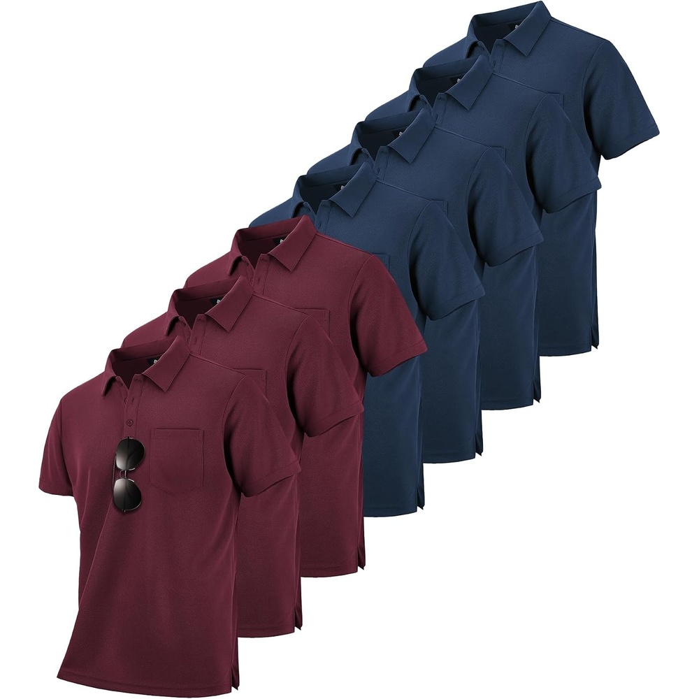 image:imageZITY 7 Pack Mens Polo Shirts with Pocket Moisture Wicking Short Sleeve Outdoor Golf Athletic Work Multipack ShirtsZwine Rednavy
