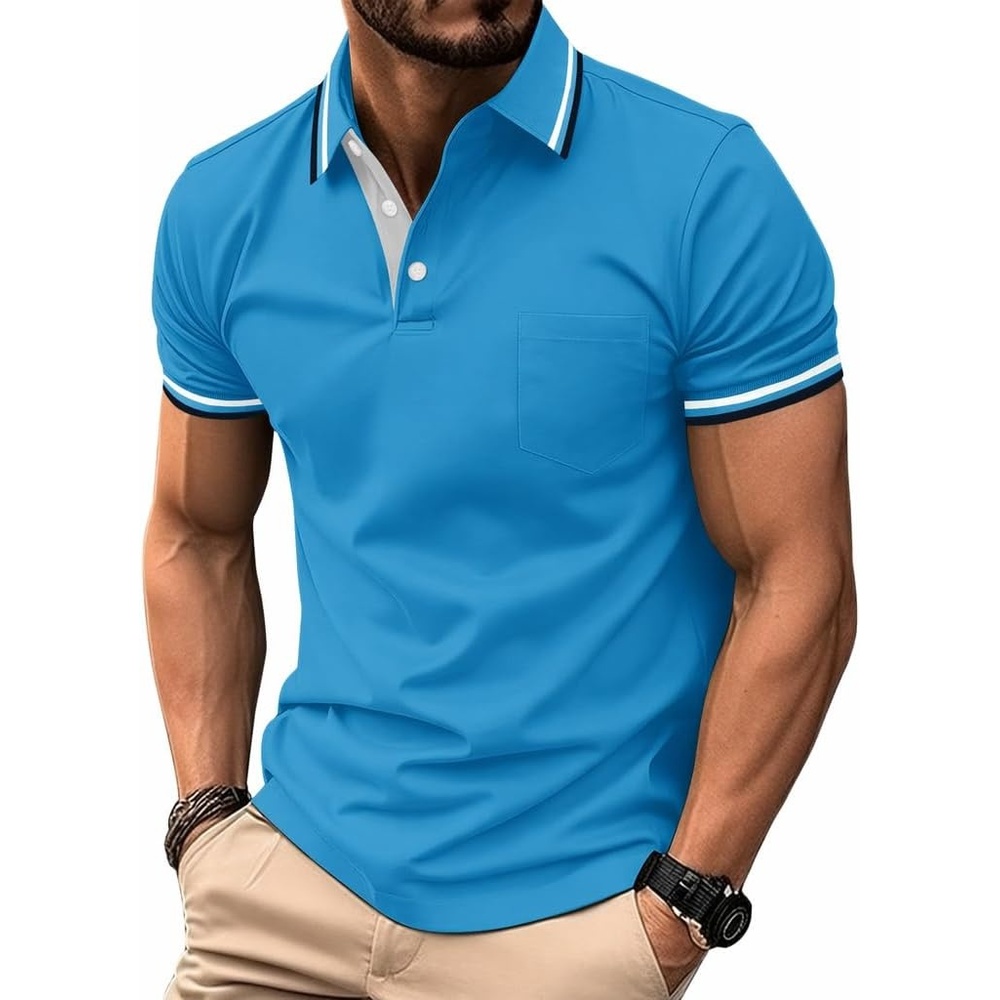 image:imageZITY Men Polo Shirts Short Sleeve with Pocket Golf Polo Wicking Shirts for Men Casual Collared TShirtsOne Bluegreen