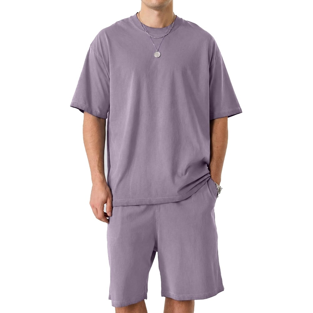 image:imageZITY Mens Short Sets 2 Piece Summer Outfits Oversized Short Sleeve Acid Wash TShirt Shorts Set Casual Cotton TracksuitsPurple