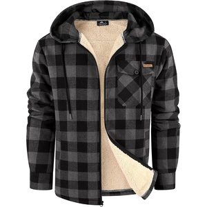 ZITY Mens Flannel Jacket Plaid Zip Up Hoodie Fleece Jacket Sherpa Lined Sweatshirt Warm Winter Coat with Pocket(Deep Grey)