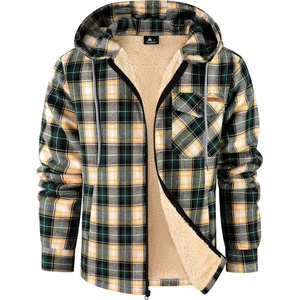 ZITY Mens Flannel Jacket Plaid Zip Up Hoodie Fleece Jacket Sherpa Lined Sweatshirt Warm Winter Coat with Pocket(Green Beige)