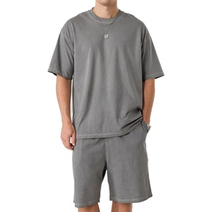 ZITY Mens Short Sets 2 Piece Summer Outfits Oversized Short Sleeve Acid Wash T-Shirt Shorts Set Casual Cotton Tracksuits(Grey)