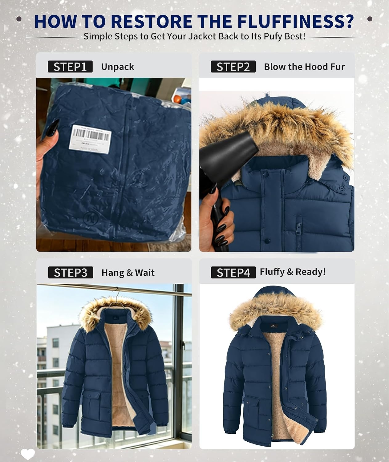 image:imageFur Coat Men Long Jacket Waterproof Winter Jackets for Men Zip Up Hoodie Puffer Jacket Mens Winter Coats Windproof Coat Mens Parka Hooded Jackets Fur Coats