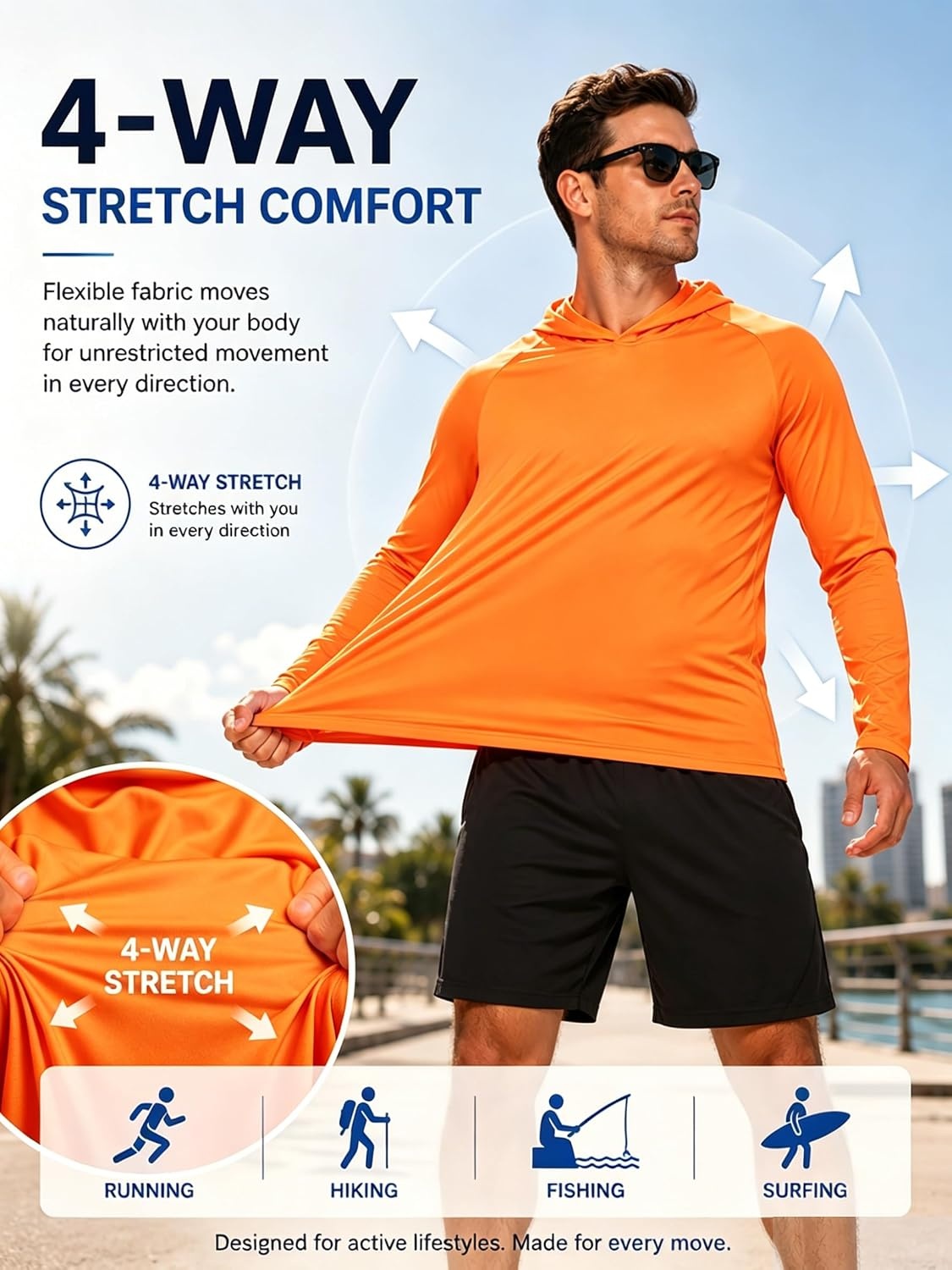 image:imageZITY 3 Pack Mens Sun Protection Hoodie Shirt Fishing Shirts for Men UPF 50 Long Sleeve Shirt Lightweight Rash Guard3pcs Neon Orange